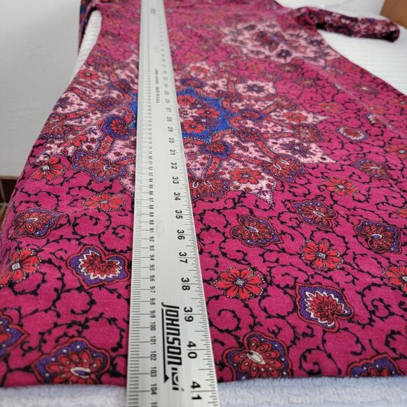 Goldworm Italy 1970's Vintage Kaleidoscope Floral Magenta Merino Wool Dress 16 - Picture 8 of 8